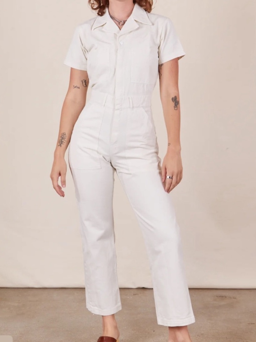 Big Bud Press Cream Short-Sleeve Utility Jumpsuit